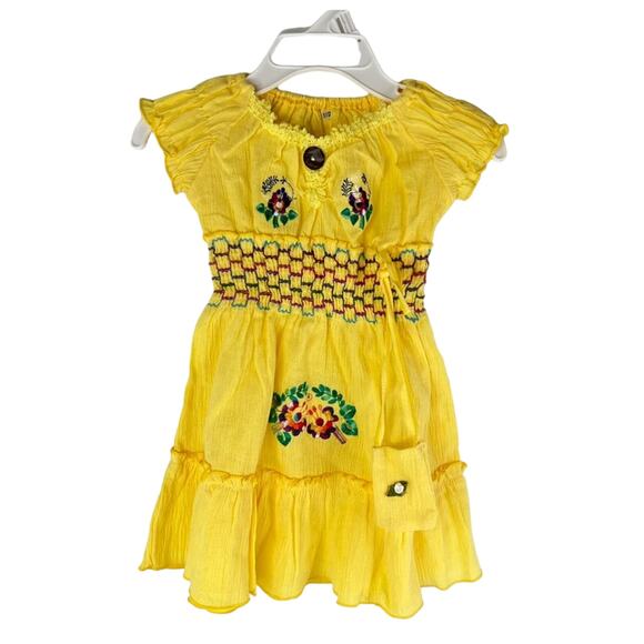 Yellow smocked embroidered floral ruffle short sleeve dress size 2T - Picture 7 of 7